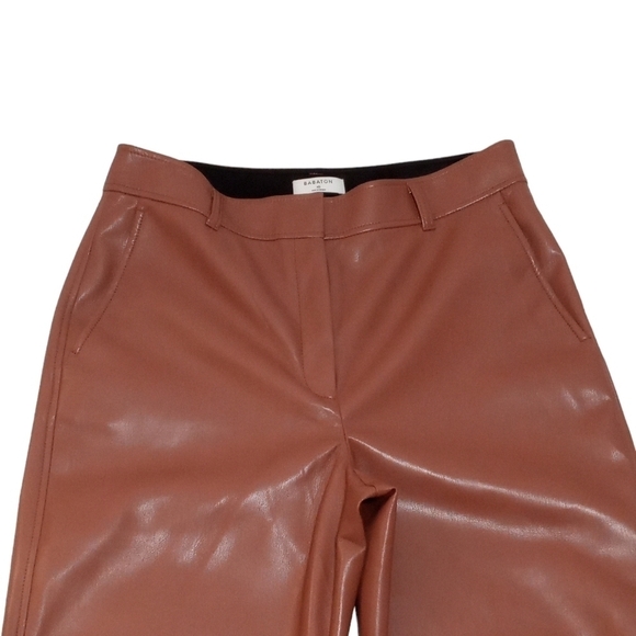 Aritzia Babaton Faux Leather High Waist Command Trousers Coffee Brown Size 10 - Picture 4 of 11